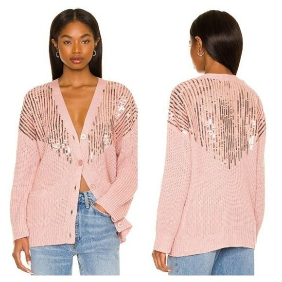 Tell Your Friends Amika Cardigan With Sequins - Rose Blush